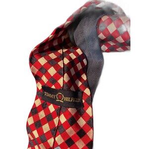 Authentic TOMMY HILFIGER " Classic Check " On Navy Blue 100% Cotton Necktie Tie